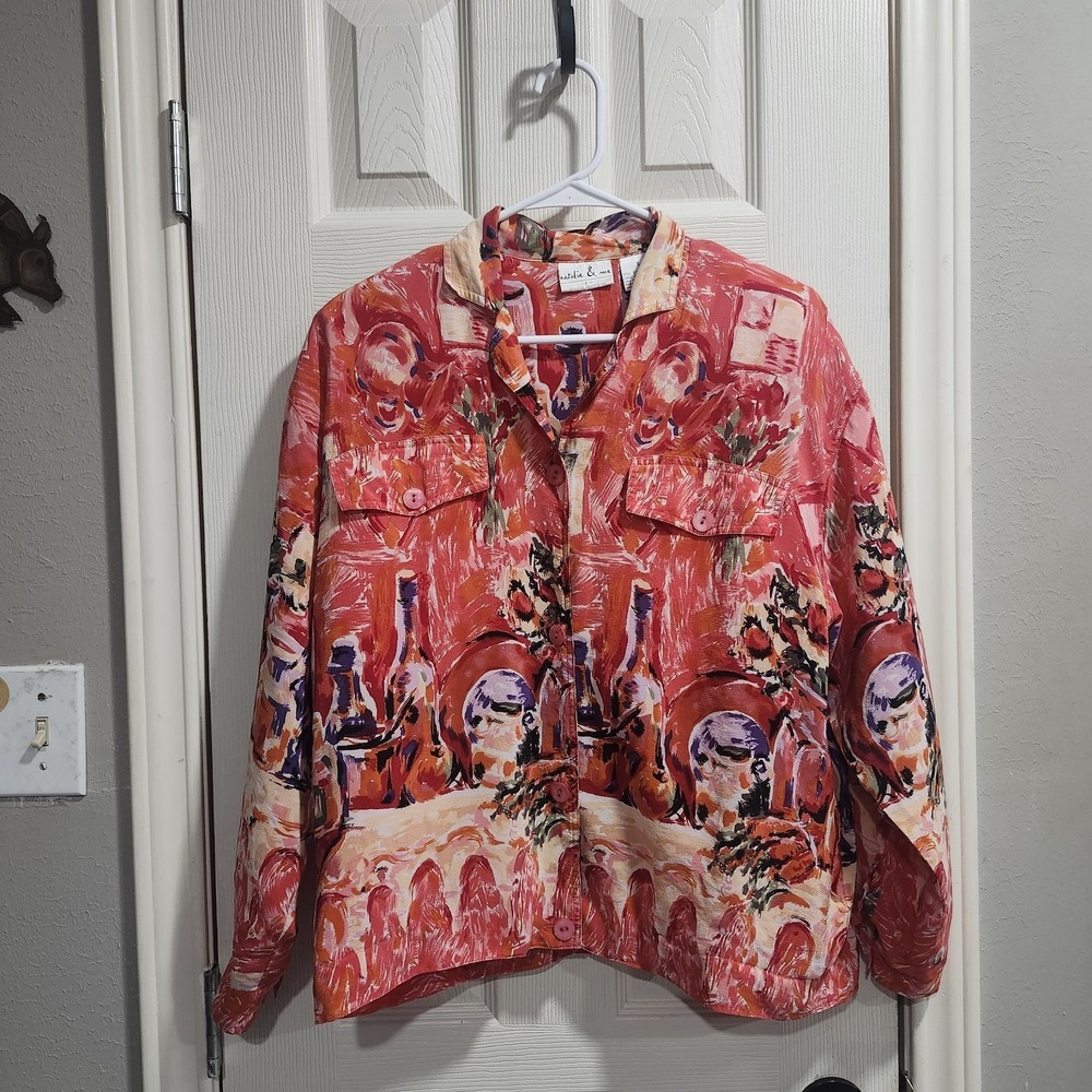 VTG Silk Jacket Women's S Silk Bomber All Over Print Pockets Natalie & Me Travel